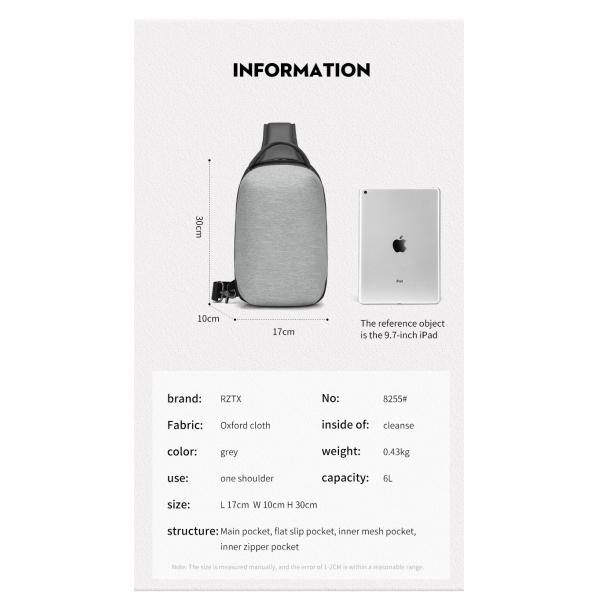 All Seasons 6L Oxford Textile Chest Sling Bags 17*10*30cm