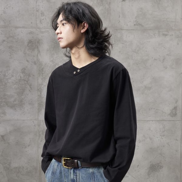 330g Heavy-Duty 100% Cotton Breathable Vintage Knitted Blank Regular Fit Men's Autumn Solid Color Long Sleeve O-Neck T-Shirt OEM