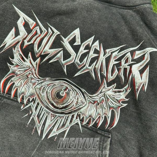 Vintage pesado Distressed Gris Acido Lavar con capucha Diseño de cuerdas Servicio OEM