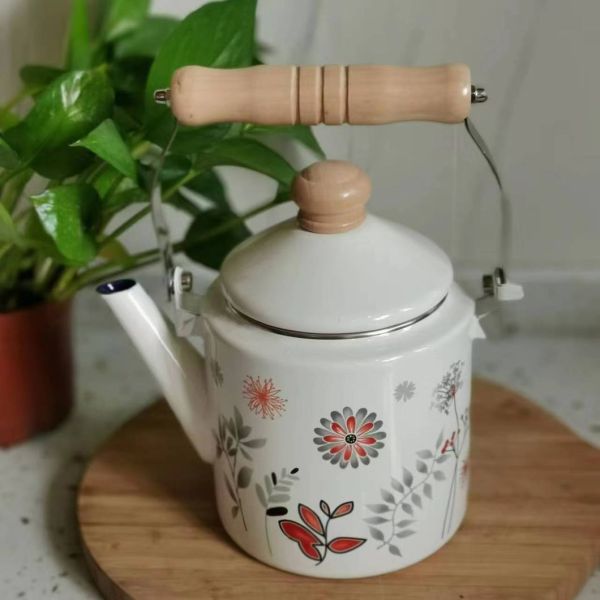 Flower Theme 2.0L Porcelain Enamel Kettle Korean Japanese Style Support Logo Functional Kitchen Essential