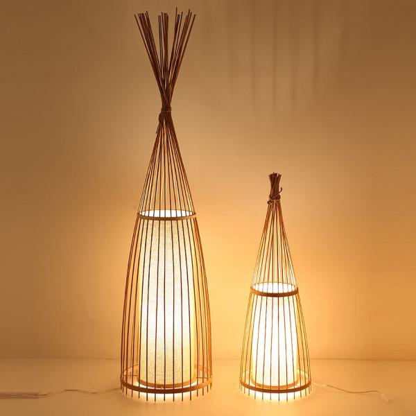 Natural Bamboo Standing Floor Lamp Cottage Wood Bamboo Shade Fabric Shade Floor lamp(WH-WFL-04）