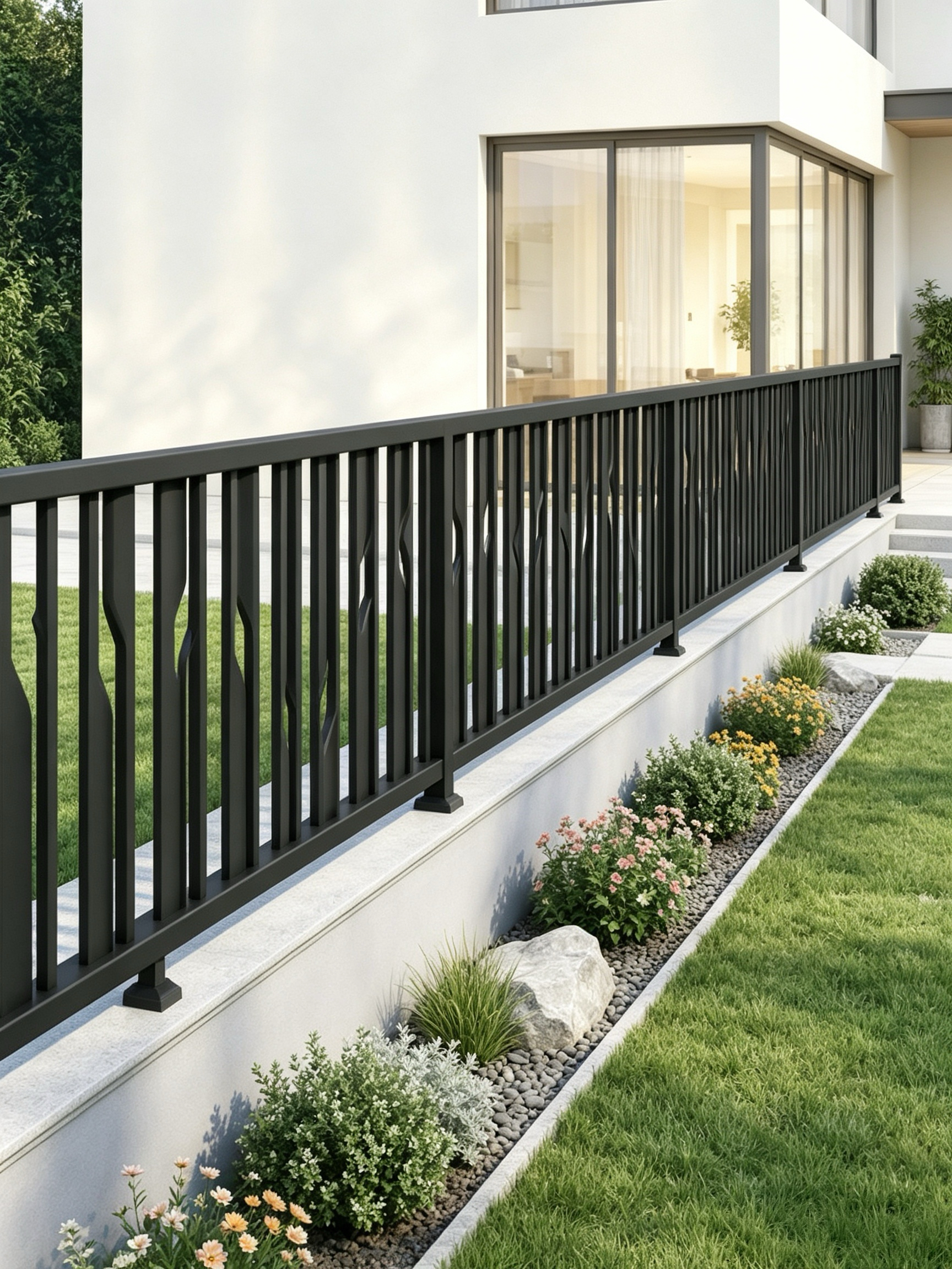 Custom Outdoor Aluminum Fence with Minimalist Slant-Bar Design and Matte Finish for Long-lasting Durability