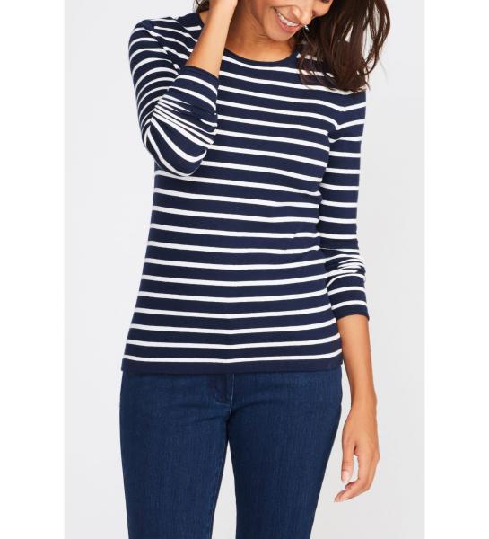 WOMEN'S 54% COTTON/44% MODAL/2% SPANDEX PULLER KNITTED STRIPE SWEATER