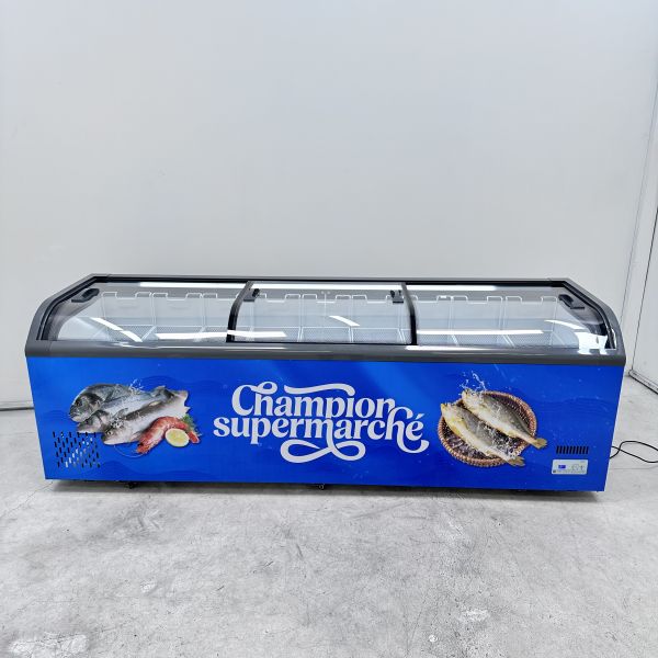 Curved Glass Sliding Door Island Freezer Commercial Deep Frozen Display Freezer
