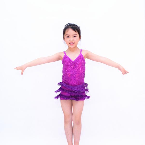 3 Layer Latin Dance Costumes Biketard V - Neck Bodice Flying Fringe Skirt Outfits