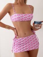 Bikini de costumes de natation de ruches pour les courroies minces sans dos de couleur de rose de femmes et de filles sexy le nouveau style