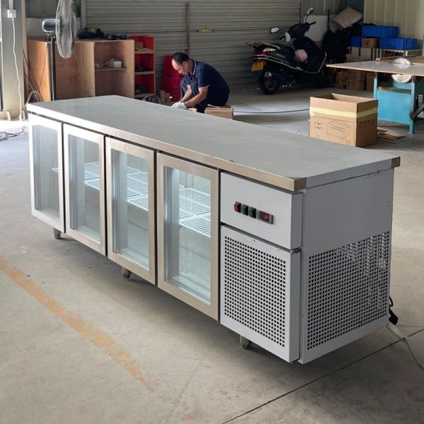 4 Glass Doors Undercounter Chiller Freezer Stainless Steel Workbench Refrigerator