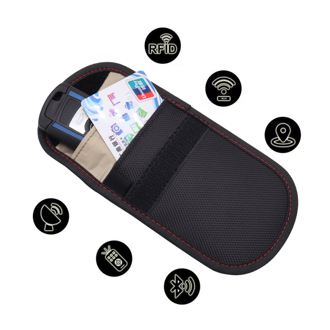 Customized Durable PU Leather Signal Blocking Pouch Faraday Bag Sublimation RFID Protective Bag For Phones Cards And Keys