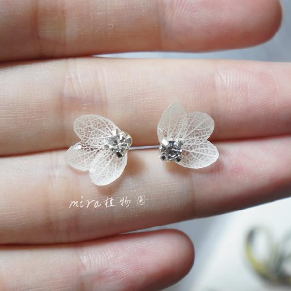 Birthday Gift Flying Butterfly Dry Hydrangea Rhinestone Real Flower Women Fashion Earrings