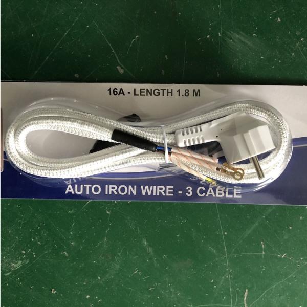 CEE 16A Electric Iron Cotton Cable VDE Black White Ac Power Cord Steam Home Appliance H03RT-F 3x42/0.15mm Male End Type