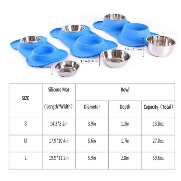 Нержавеющая сталь активного шара собаки любимцев установленная не не разливает Беспорядок-защитные шары еды & собачьей еды воды с циновкой силикона
