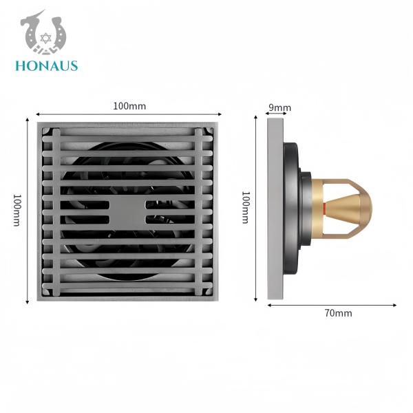 Gun Grey Bathroom Shower Accessories Floor Drain Full Brass Body Multi Layer Coated