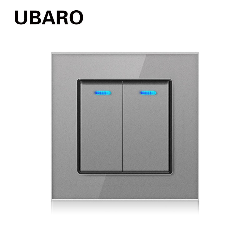 UBARO L Series 86 Пожар PC 100 - 240Vac Двухламповый переключатель с синим индикатором Стеклянная панель