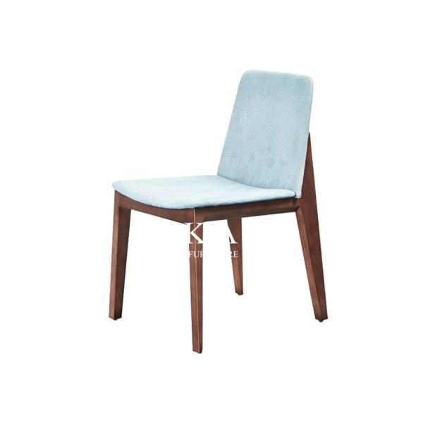 Fabric Solid Wood Blue Wooden Dining Chair With Armrest
