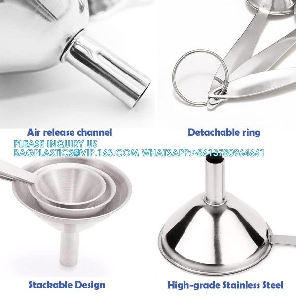 Funnels For Filling Bottles, 3 Pcs Stainless Steel Kitchen Funnel Set With Long Handle, Food Grade Mini Metal Funnel