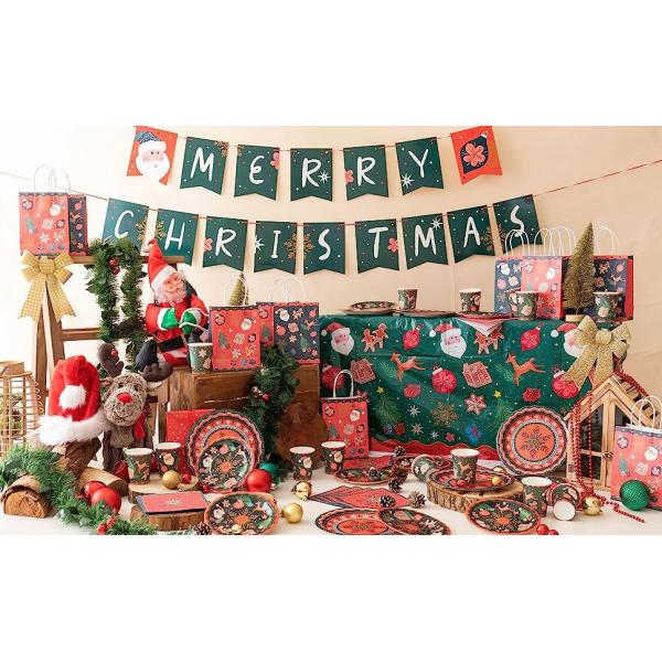 Christmas Tablecloth Plastic Jumbo Disposable Table Cover with Colorful Design Santa Claus Snowflakes