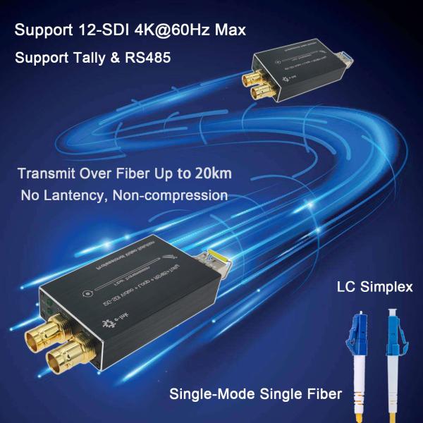 Mini 12G-SDI a convertidor de fibra con señal Tally o RS485 hacia atrás