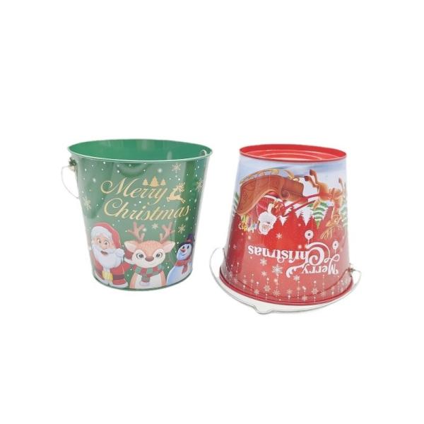 Promotional Custom Tinplate Bucket Metal Barrel Storage Container Promotional Christmas Tin Pail for Gifts