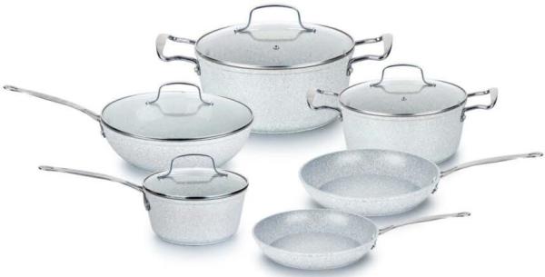 forged cookware set inculding casserole,fry pan,sauce pan,wok with marble coating