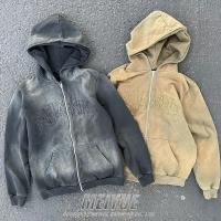 OEM Vintage surdimensionné fermeture à glissière Hoodie Applique Broderie Hoodie sérigraphie