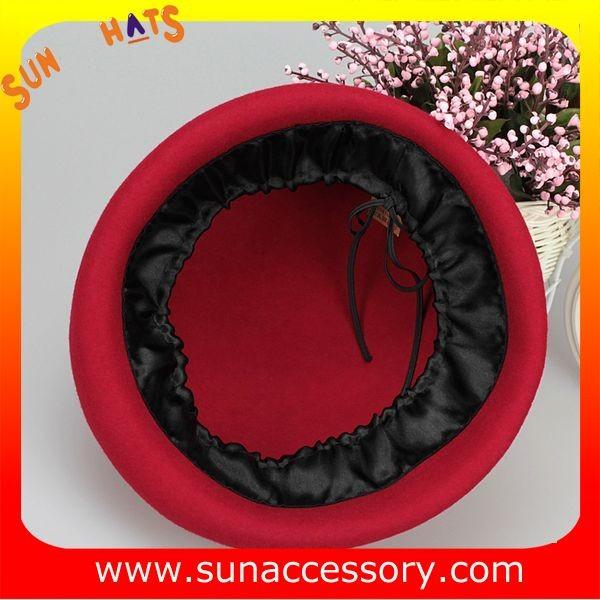 Hot sale Fashion 100% Australia wool felt ladies beret hats ,Red beret  hats with adjustable band
