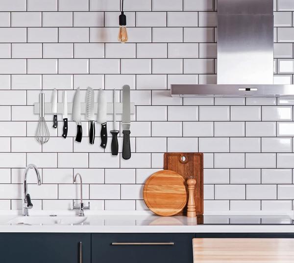 Faixa de faca magnética de aço inoxidável de 16 polegadas para armazenamento de cozinha limpo e prático