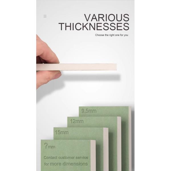 Soundproof Water Resistant Sheetrock Board 6.5mm/9.5mm/12.5mm/15mm Thickness  Waterproof Gypsum Sheet