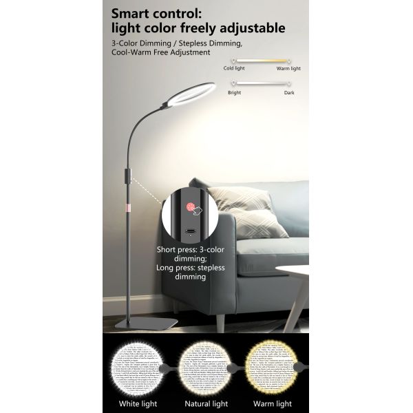Adjustable Large Light Magnifier Multi-Angle Floor Standing with Height Adjustment for Home and Office Multiple Scenarios