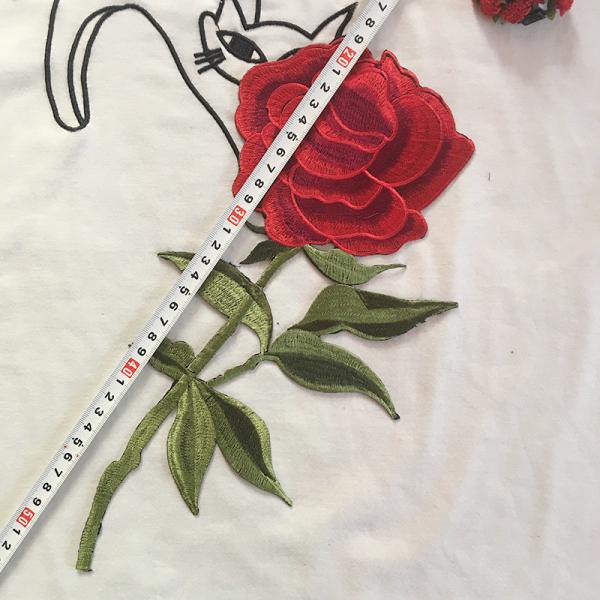Apparel Accessories Red Rose Embroidery Lace Applique Hot Fix Motif