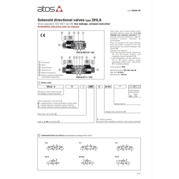 ATOS Solenoid Directional Valves Type DHL8 Low Leakage For Hydraulic Systems