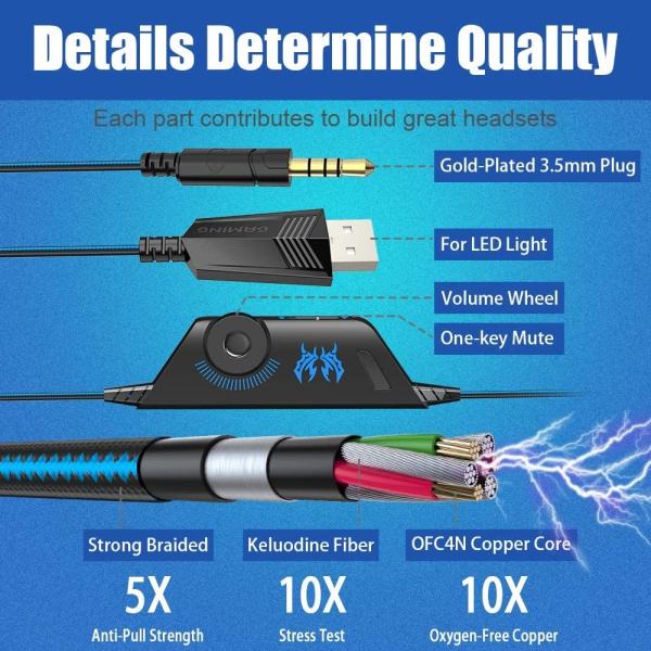 PC PS4 XBOX PS5 2.2m 20000Hz DC5V USB Gaming Headset