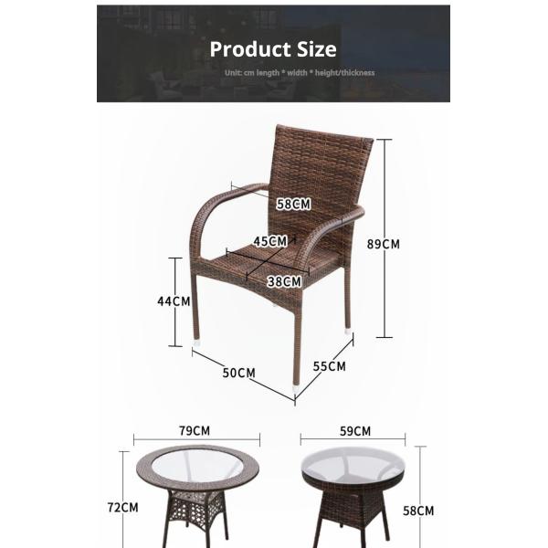 Modern Outdoor Rattan Dining Table And Chairs Set With Woven Rope Chairs Size 50*55*89cm