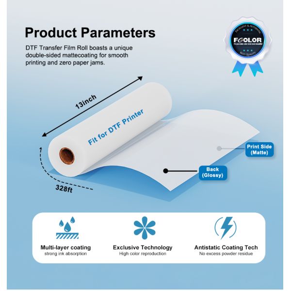PET DTF Film 75u For Clothing Printing , 30cmx100m High Transfer Rate Dtf Printing Film