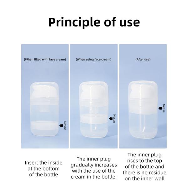 Упаковка солнцезащитного крема   Косметика PP пластиковая овальная плоская безвоздушная разливает 50ml по бутылкам с уникальным насосом
