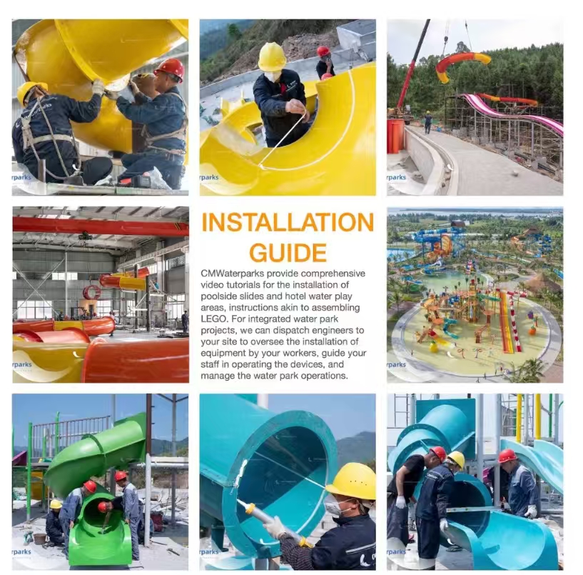 Water Theme Park Interactive Water Play Multi Colored Swim Pool Water Slide