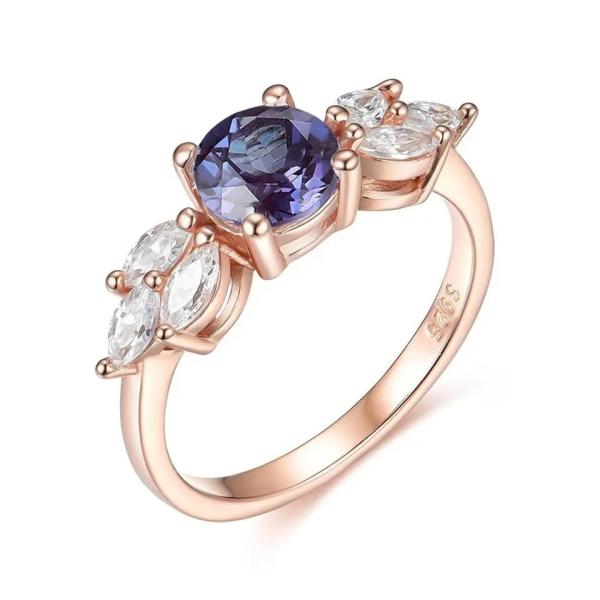 Стерлинговое серебряное розовое золото 925 1 кольцо Moonstone радуги кольца венчика цветка карата