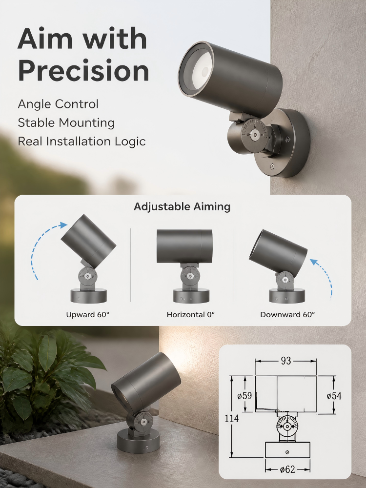 3‑6W Knob Adjustable Wall Mount LED Cylinder Spotlight IP65 Waterproof Wall Accent Light