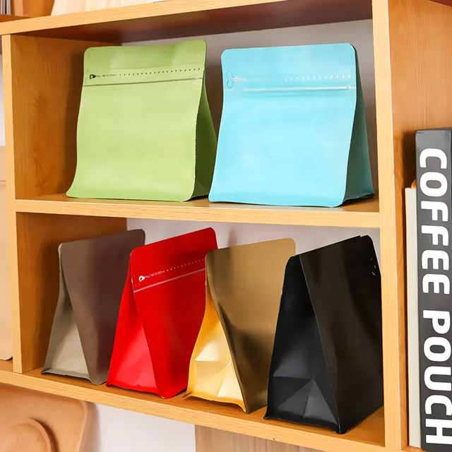 Gravure Printing Surface Reusable Plastic Pouch Coffee Beans Flat Square Bottom Valve Zipper Coffee Bags