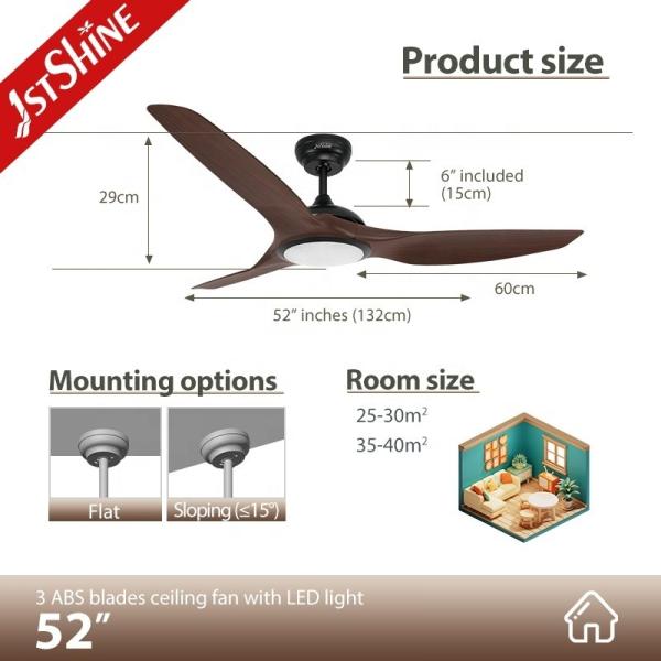 Ventilador de teto LED com 3 cores LED Luz escura de madeira grãos ABS lâminas controle remoto inteligente