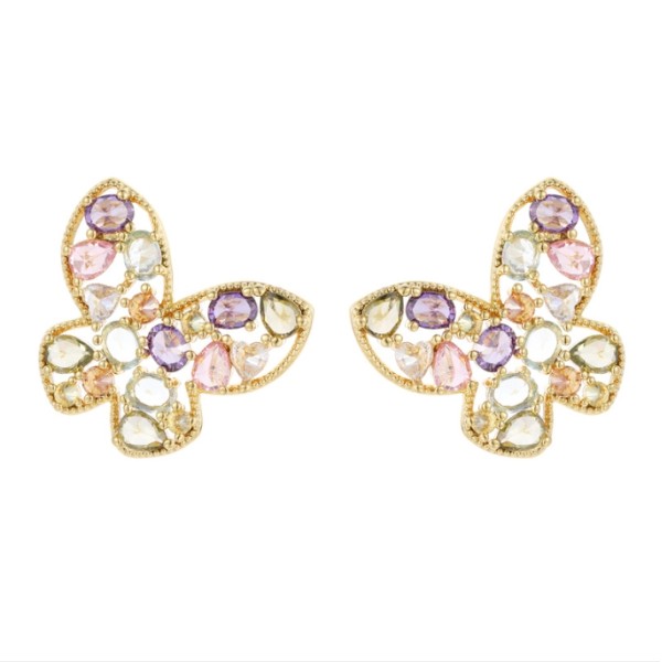 Brass 14k Gold Plated Zircon Studs Butterfly Enamel Flower Earring for Women's Fashion Earrings Accessories