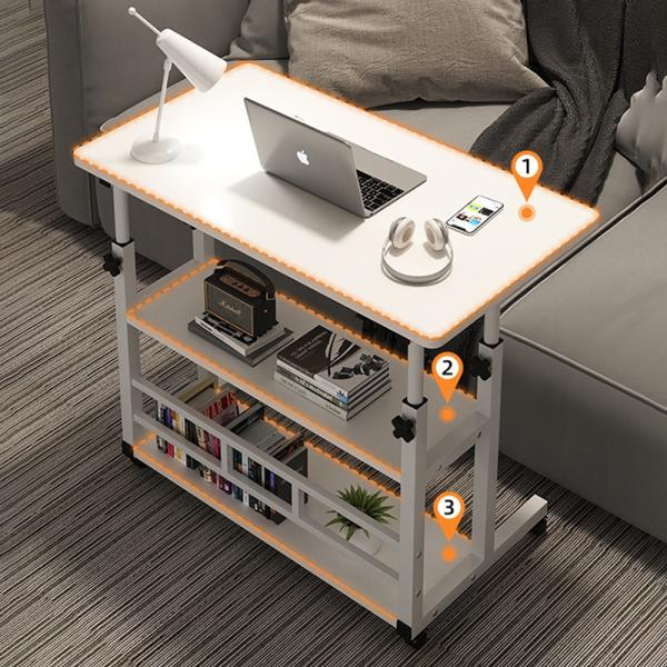Adjustable Side Table with Wheels Bedside , for Dorm, Movable Office Desk Bed, Lazy Bedroom