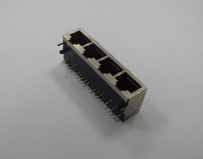 High Frequency 4 Port RJ45 Modular Connector With LED , Multi - Tube Jack