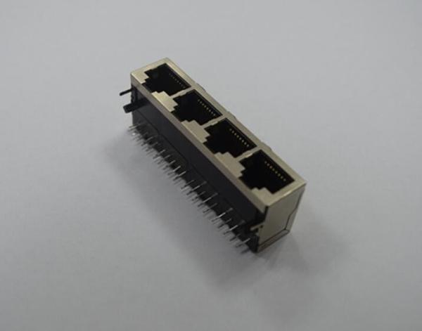 High Frequency 4 Port RJ45 Modular Connector With LED , Multi - Tube Jack