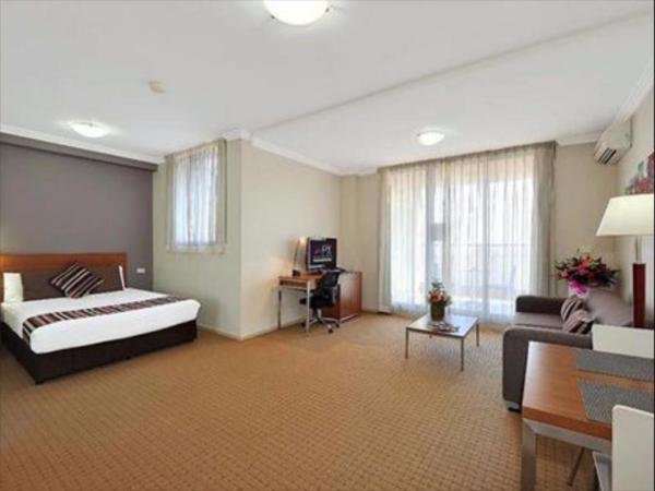 Hotel Standard Studio room furniture of Laminate wood made panel bedroom sets with Leisure sofa and TV tables