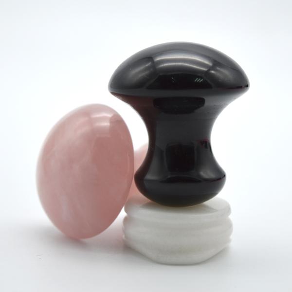 Natural Gemstone Stone Massage Kit 35*40mm Handmade Rose Quartz and Black Obsidian Mushroom Shaped Stones for Healing