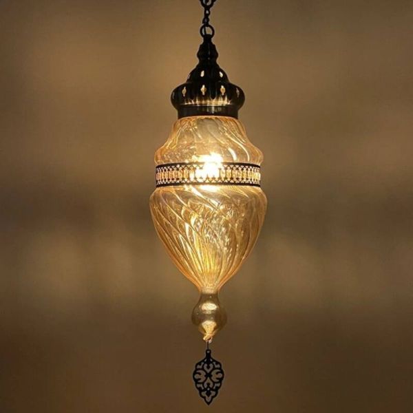 Light brown handmade glass Pendant lamp Moroccan bedroom bedside chandelier (WH-DC-76)