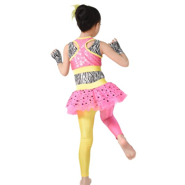 MiDee Jazz Dance Costumes Zebra Leotard Sequin Vest Multi Color Lycra Skirt-Pants For Girls