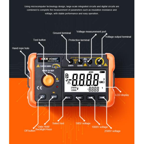 VICTOR 60D+ дисплеи в 2000 цифр интеллектуальный микроизоляционный тестер короткое замыкание измерения тока более 1 мА