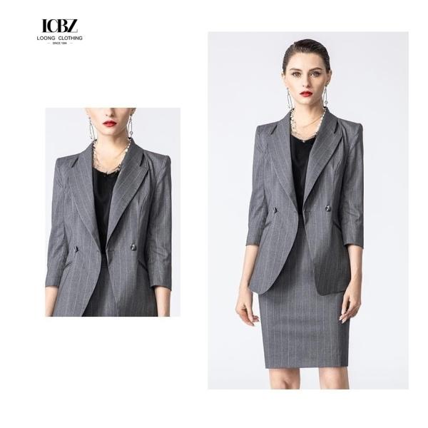 Женское офисное платье на заказ Тёмно-серый полосатый профессиональный рабочий костюм