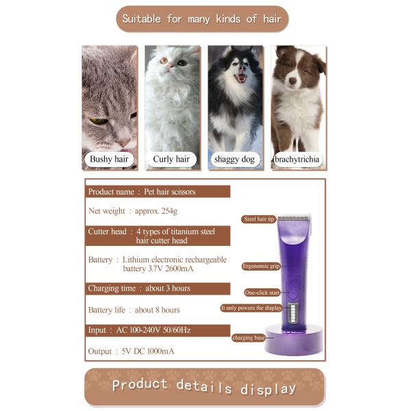 Battery Powered Pet Hair Trimmer Clippers Multiple Heads Grooming Kit for Small Pets